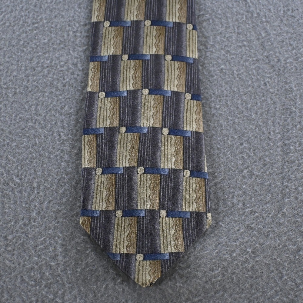 Jimmy V Mens Chris Berman Collection Three Silk Tie OS Gold Blue Geometric 90s